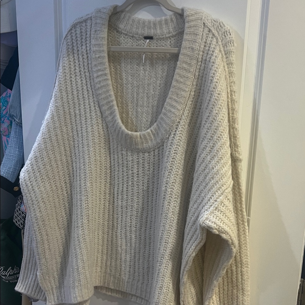 Free People Cream V-Neck Sweater